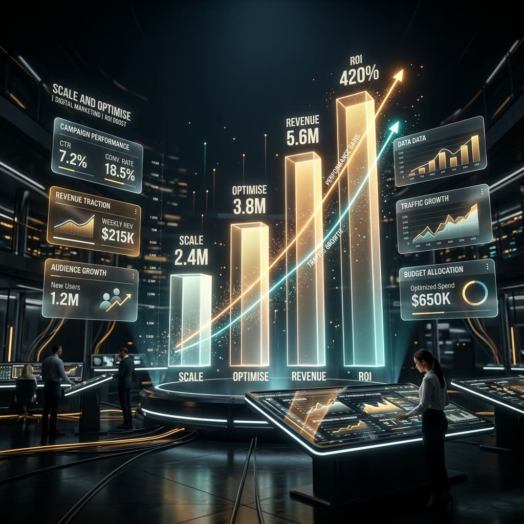 ZAPSHERE scale and optimise step — real-time analytics dashboard and monthly performance reporting